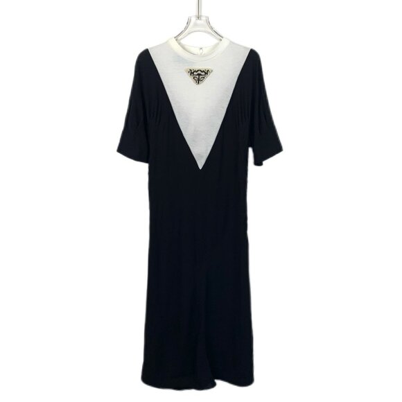 Prada Milano Nero & Bianco Short-Sleeve Sable Jersey Dress W/ Triangle Detail Si - Picture 1 of 11
